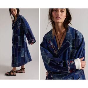Free People We The Free Open Studio Duster Indigo Patchwork Denim Coat M/L NWT